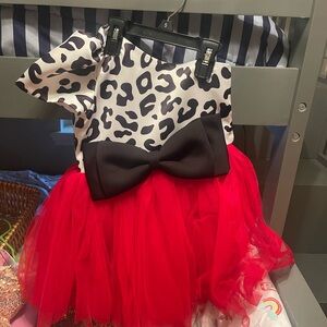 Stylish Leopard Print Dress with Red Tulle Skirt